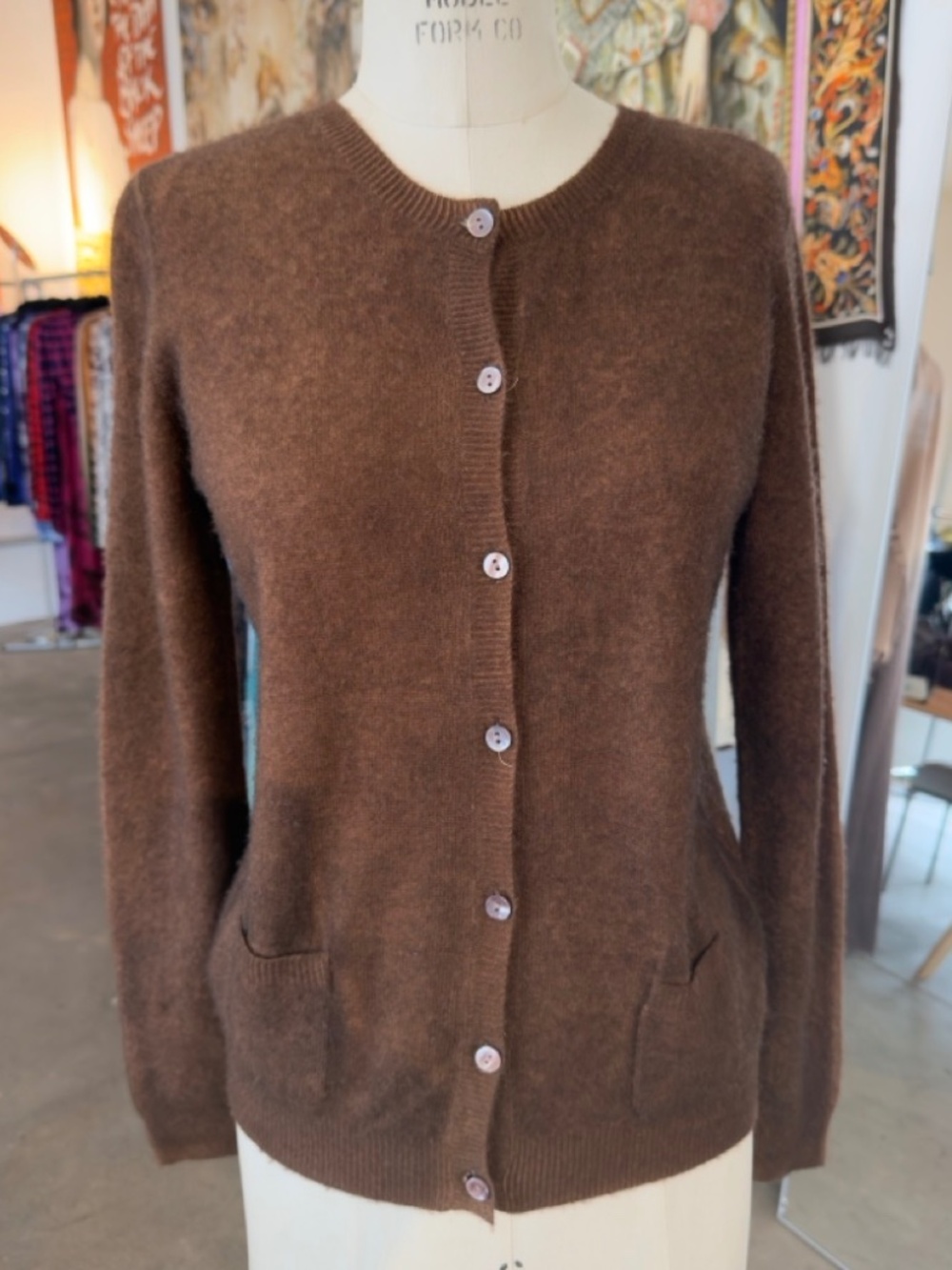 Parker Blue Felted Cashmere Reversible Cardigan in Olive & Nutella